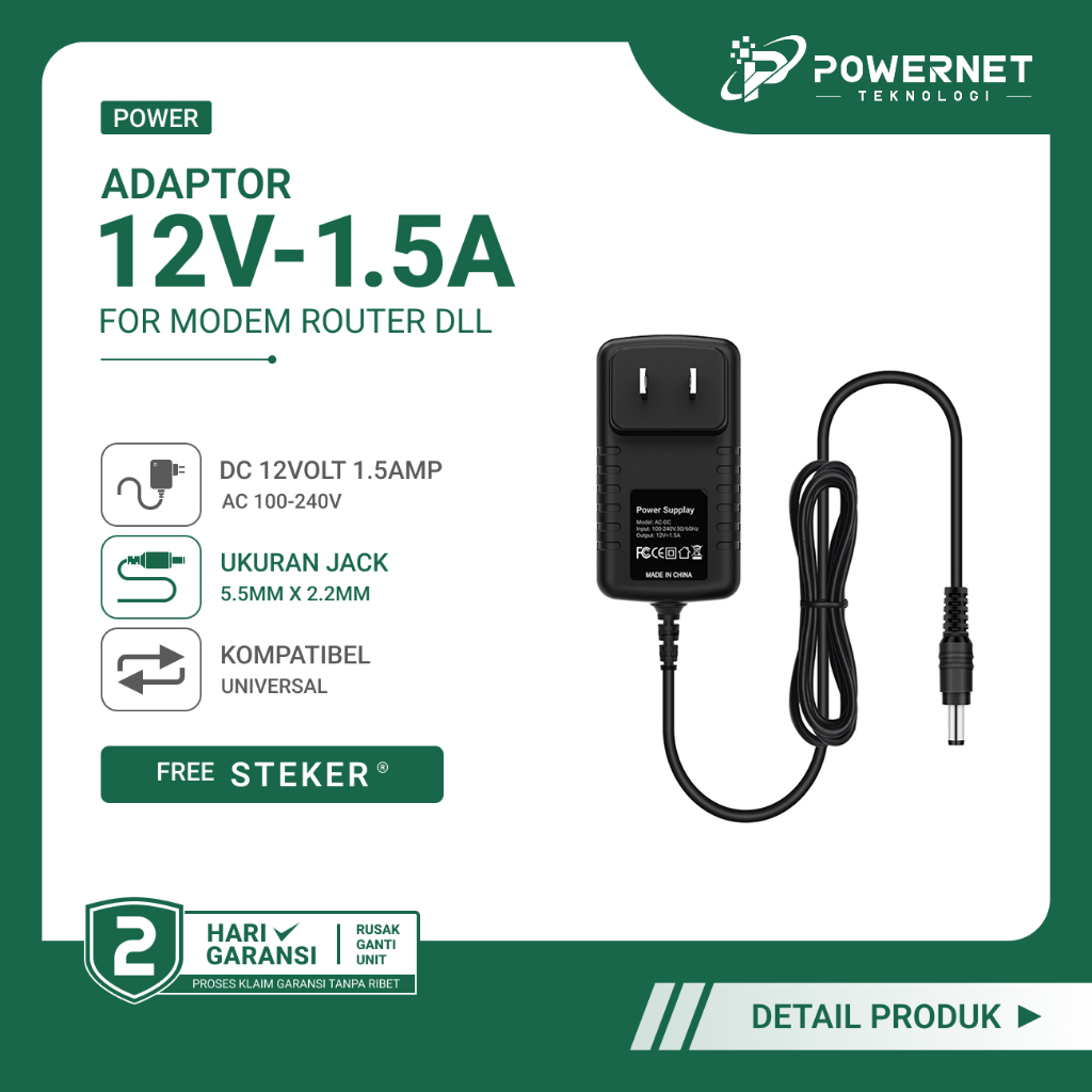 Adaptor 12V-1.5Amp Untuk Modem Router DVR CCTV STB HTB Bekas Original Universal