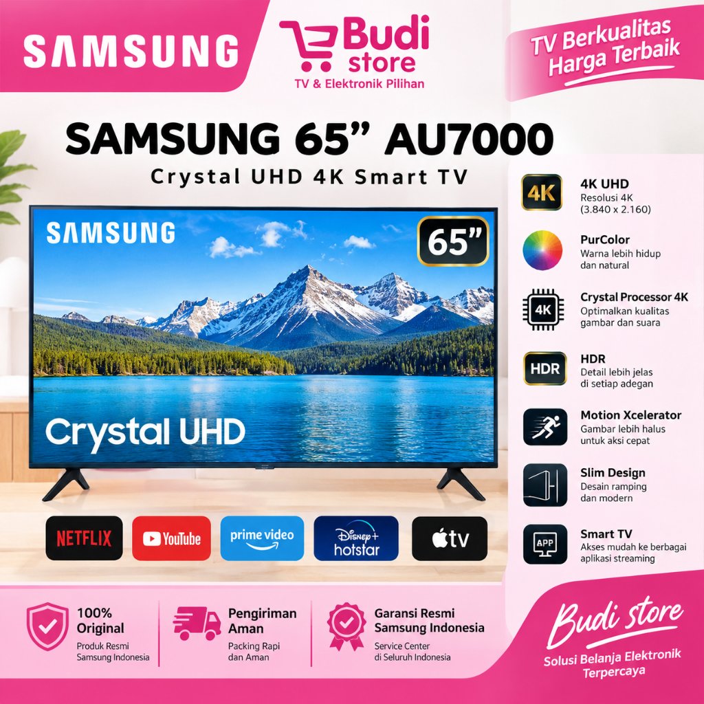 TV SAMSUNG UA65AU7000 SMART TV 65 INCH LED 4K UHD 65AU7000 65AU AU7000 TV SAMSUNG 65 INCH