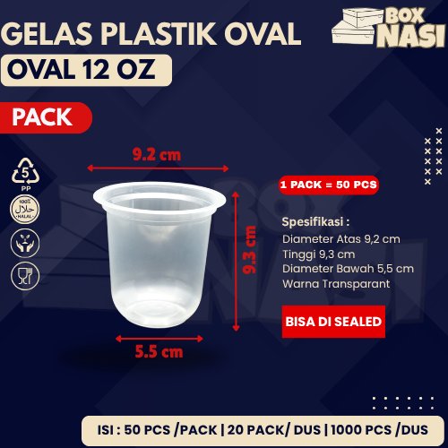 PACK Gelas Plastik Oval Bening 14oz 16oz 18oz / Gelas Cup Plastik Oz Bening TRIFINITY