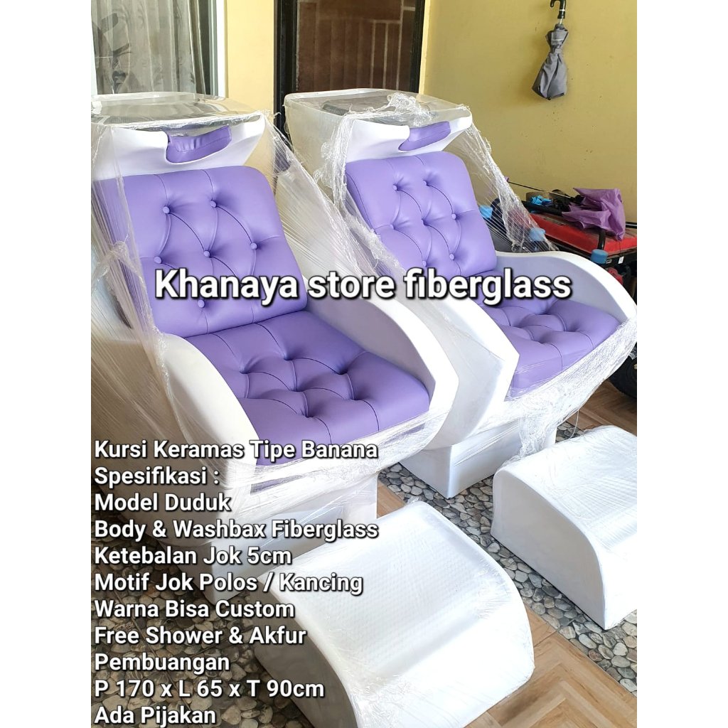 Washbak keramas fiber tipe duduk_Kursi keramas banana ungu putih terbaru
