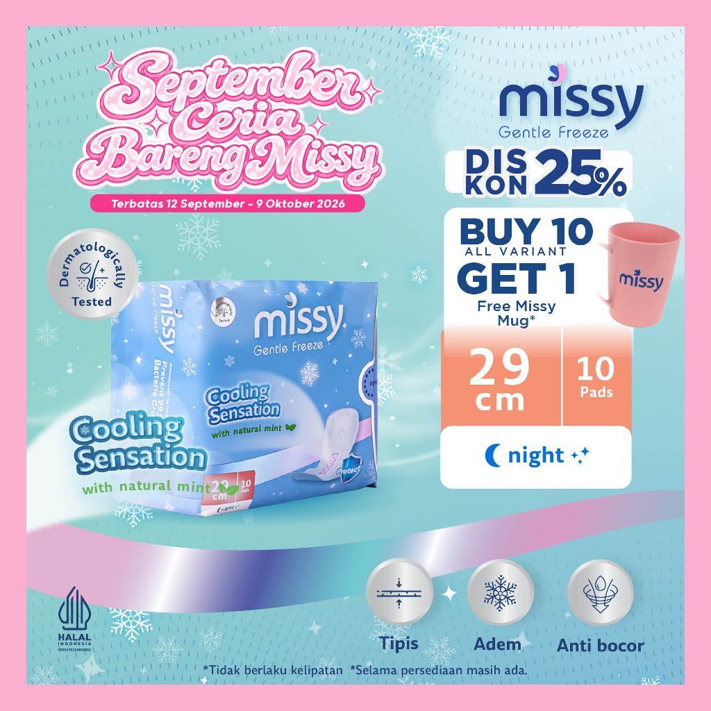 Pembalut MISSY NIGHT / Pembalut HERBAL Kesehatan  Wanita Bersalin / Wings 290mm 10 pads / Perawatan 