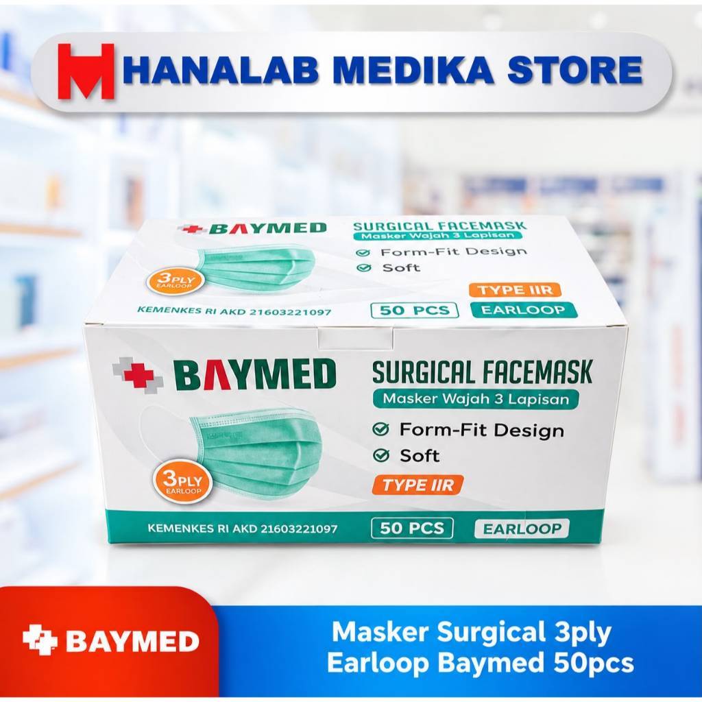 BAYMED EARLOOP MASK / Masker Surgical 3ply Earloop Baymed 50pcs
