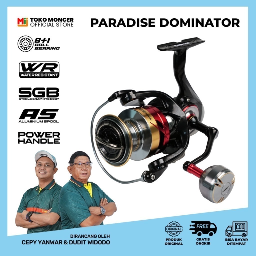 Reel Pancing Paradise Dominator – Putaran Super Halus + Knob Metal Kuat 8+1 Bearing Stabil Graphite 