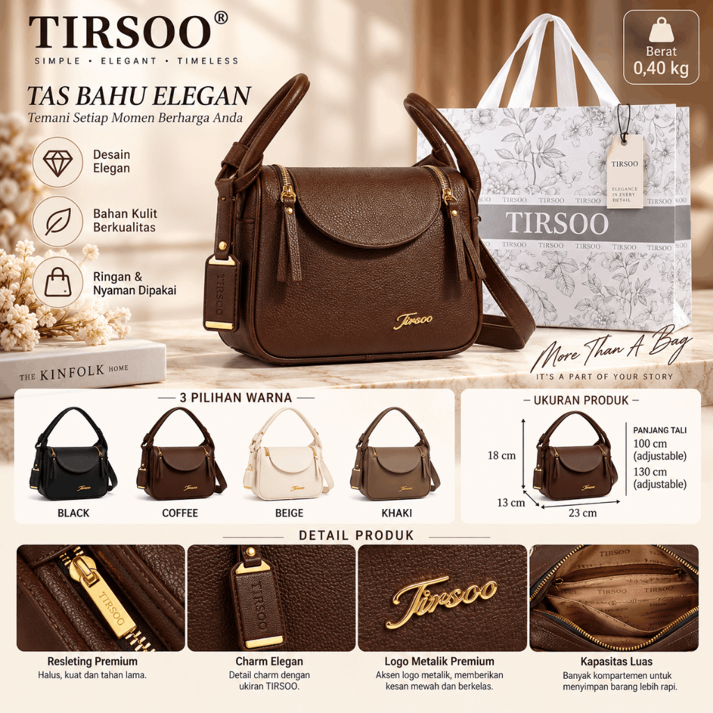 TS 8052 Tirsoo Tas Selempang Wanita Import 2 Tali Panjang Sling Bag Lindy Leather Premium Handbag Ko