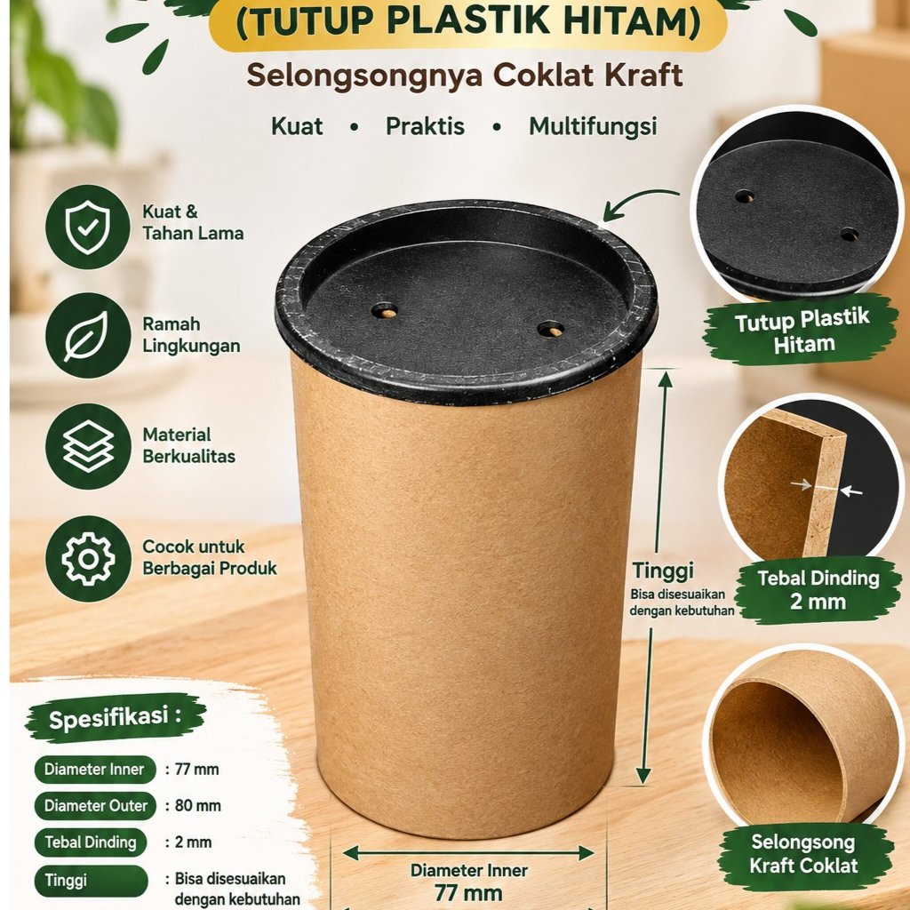 8 cm / tutup Plastik / tutup plastik hitam / Paper tube /Paper Core/ tabung kertas bulat