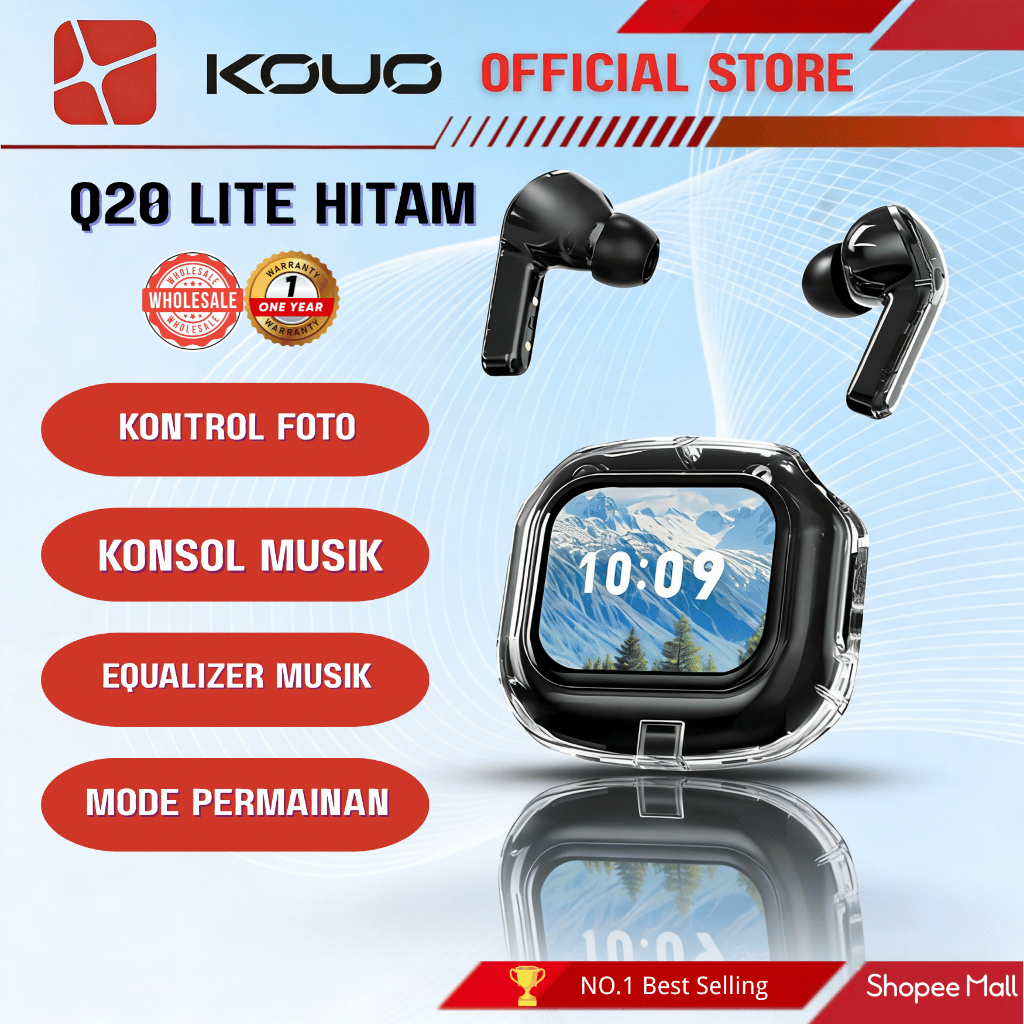KOUO TWS Q20 Lite AI Smartbuds Earphone Wireless Bluetooth 5.4 Layar Sentuh Smooth Touch Screen Terj