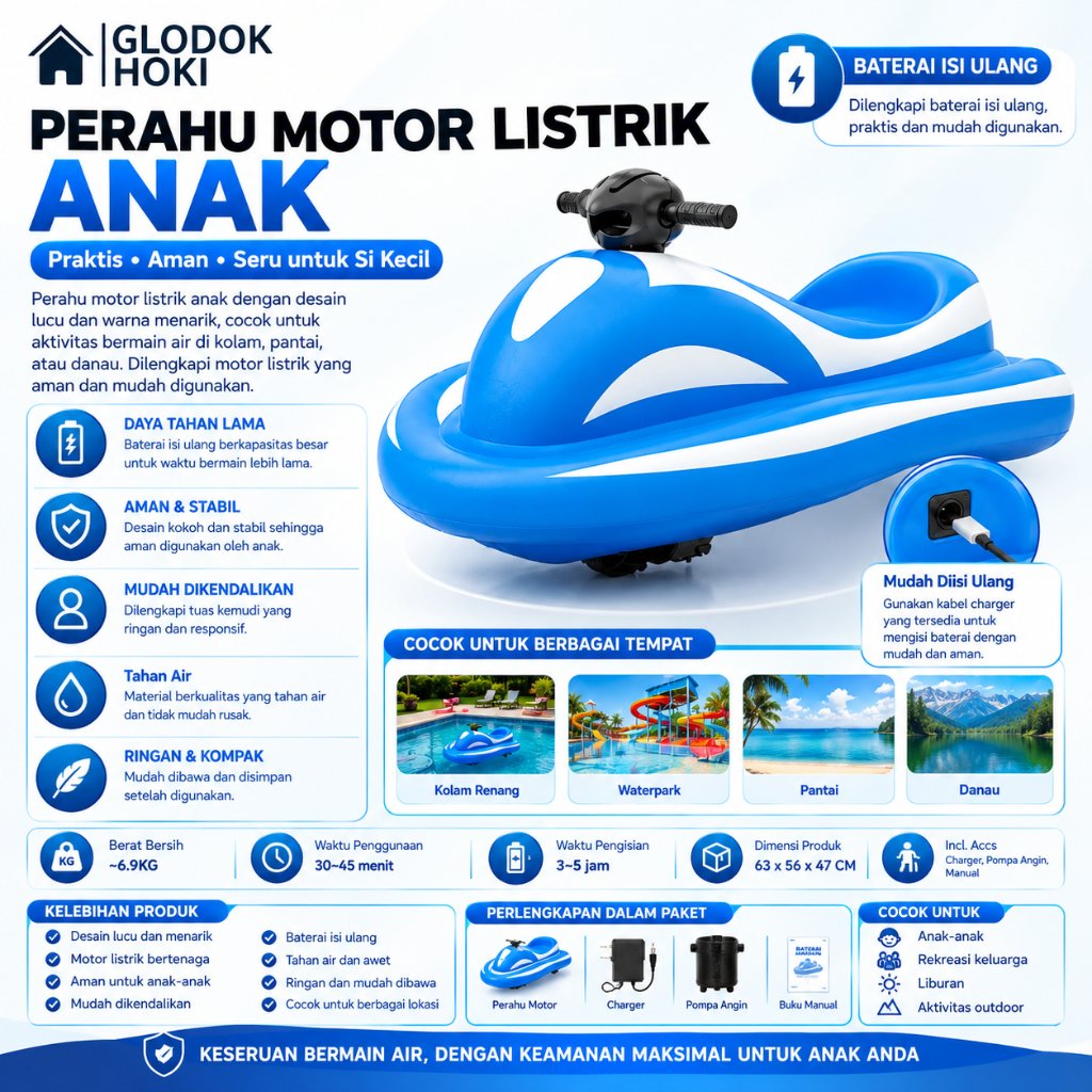 Perahu Jetski Listrik Anak Portable – Mainan Motor Air Seru untuk Kolam Renang