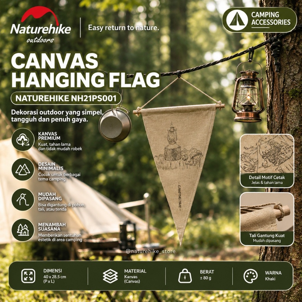 Naturehike Outdoors Bendera Gantungan Kanvas NH21PS001 Aksesoris Camping Kanvas Khaki 40x28.5 cm