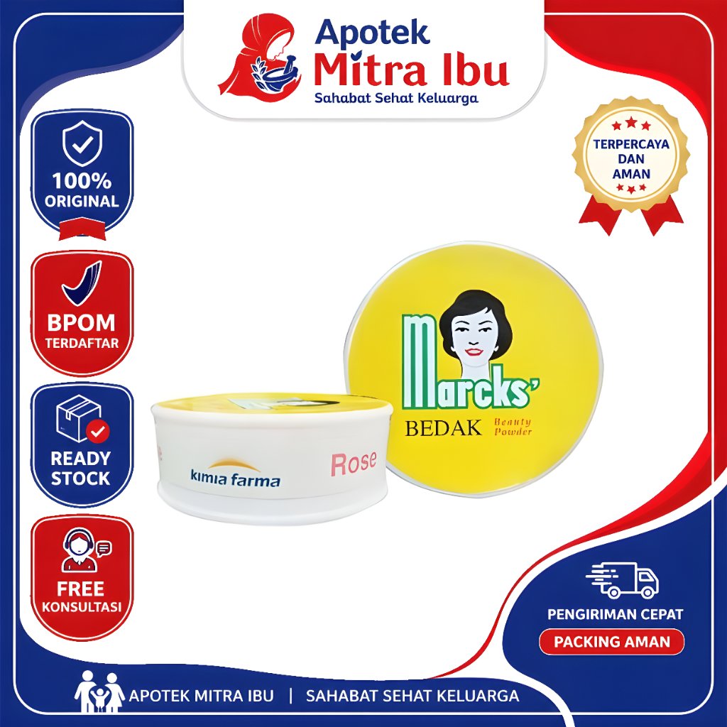 Bedak Marcks Classic 40g Creme Rose Putih / Bedak Tabur Wajah Jerawat Sensitif Formula Perawatan Kul