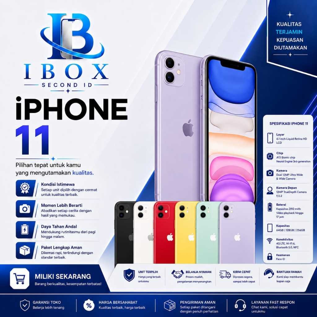 Iphone (IP) 11 64GB, 128GB 256GB NOTIP Second Ori Apple , Like New ALLSIM, Fullset
