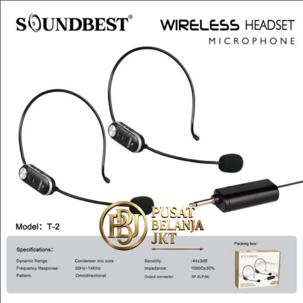 Mic Wireless Headset Soundbest T2 2 Mic Headset Bando Imam Masjid Ceramah Presentasi Senam UHF Recha