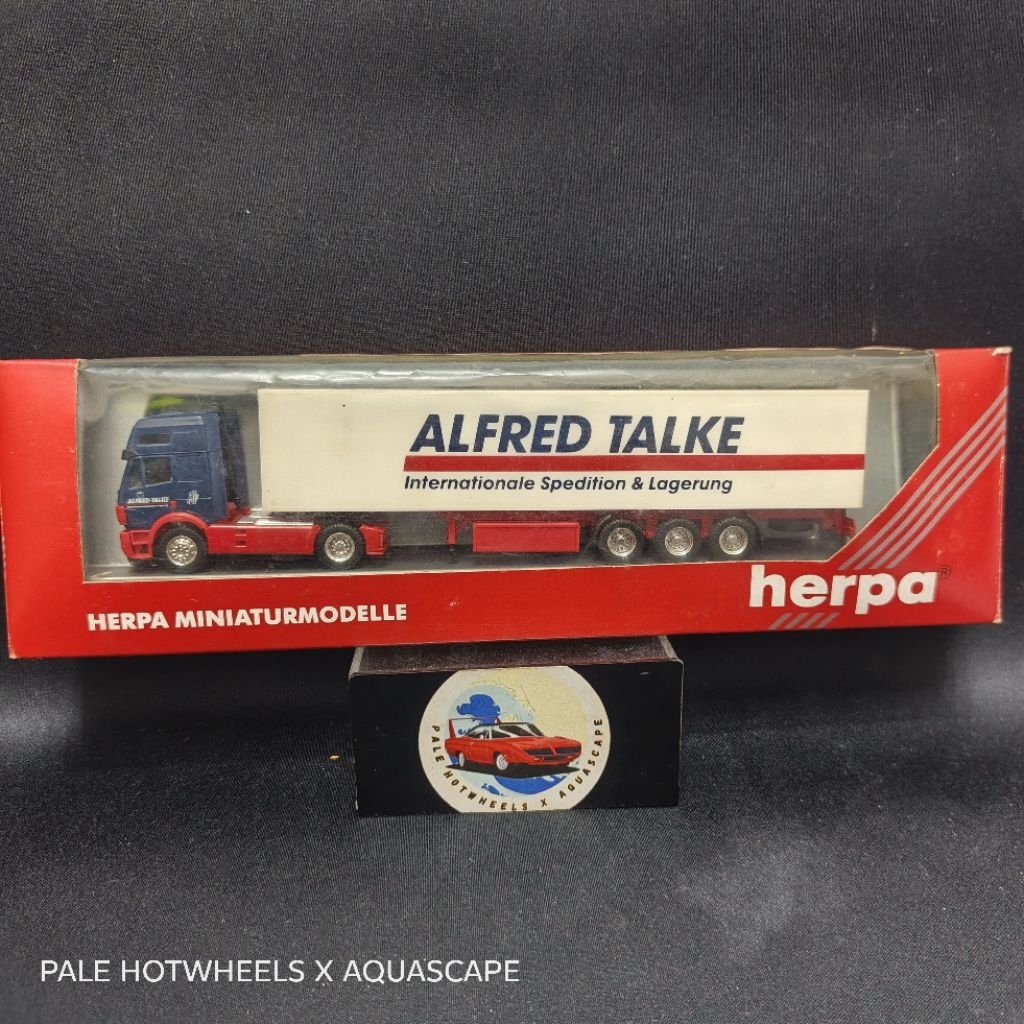 Truk Miniatur Herpa Miniatur modelle Mercedes Alfred Talke dengan Trailer truck model
