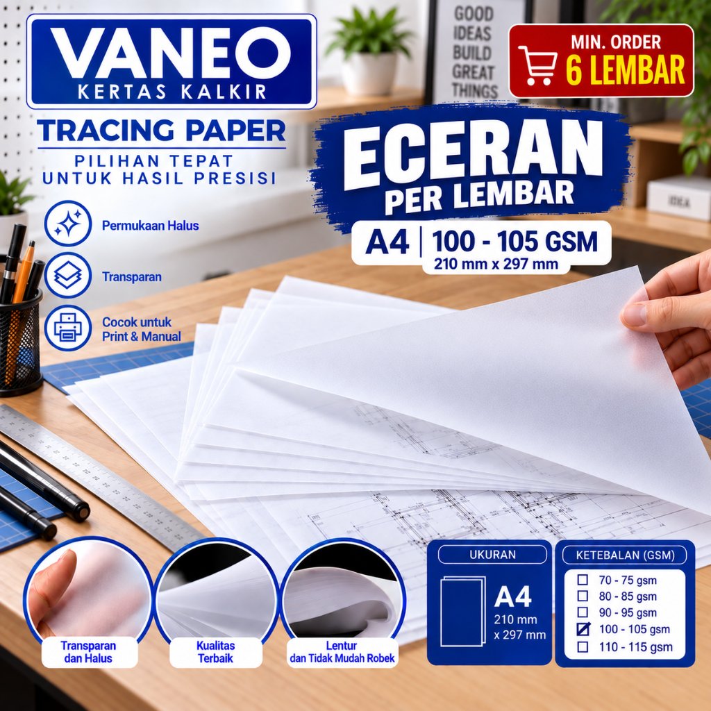 Vaneo Kertas Kalkir A4 100/105 gsm Tracing Paper lembaran