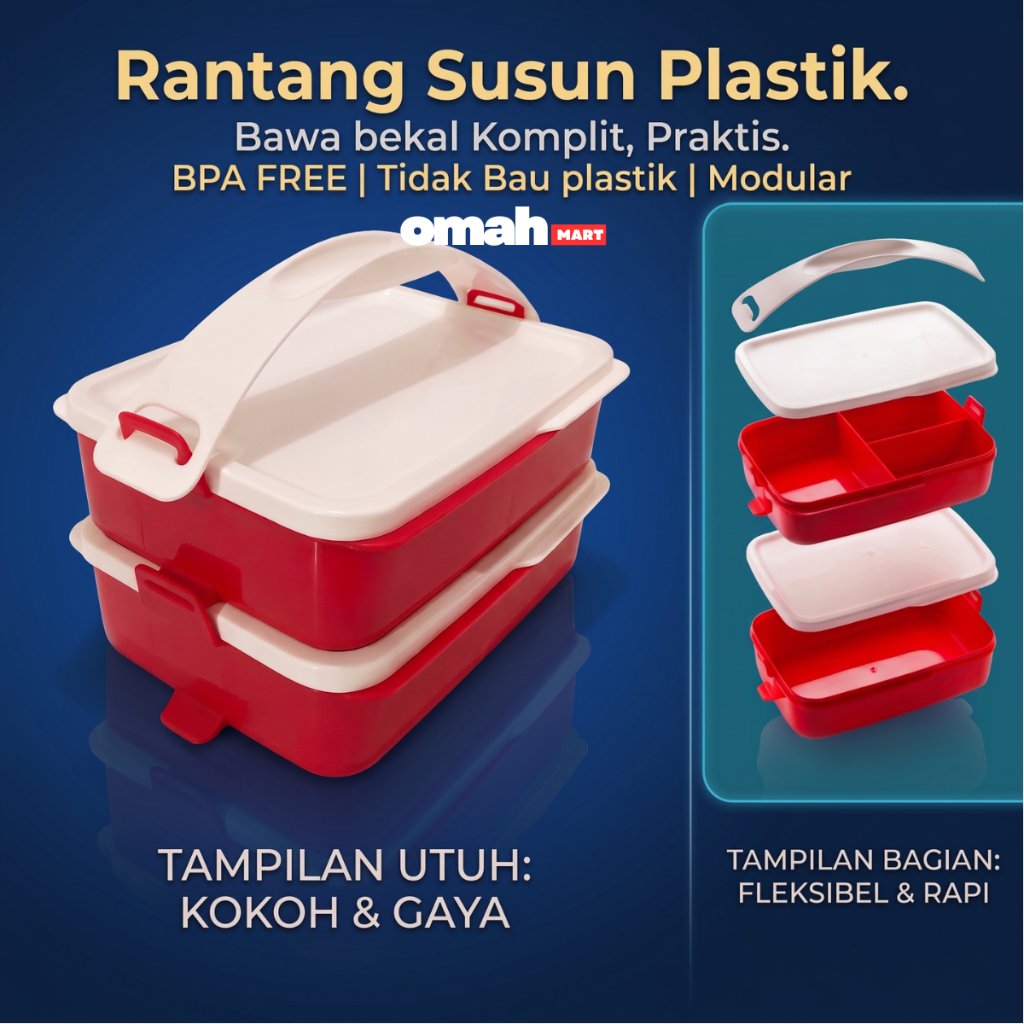 Rantang Susun Plastik 2 Tingkat Persegi Panjang untuk Bekal Piknik Gbuplast