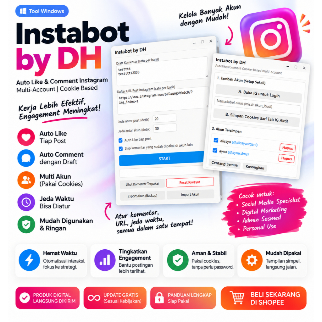 Instabot by DH - Tools Auto Like & Comment Instagram Multi Account