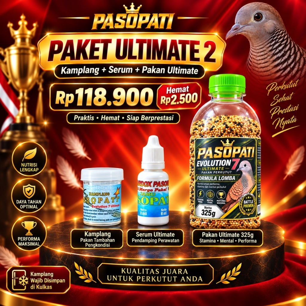 Jamu Perkutut Kamplang Pasopati Evolution 7 Ultimate - Ultimate Package 2 - Serum + Pakan Lomba 325g