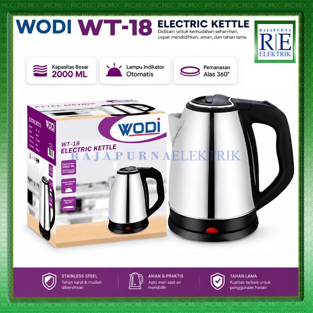 WODI Teko Listrik Pemanas Air 2L / Kettle Elektrik 2 Liter Stainless WT-18