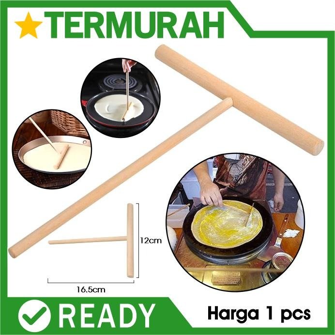 Perata Adonan Crepes Spatula Leker Tortilla Pancake Kayu pemutar T pengerata alat wooden spreader