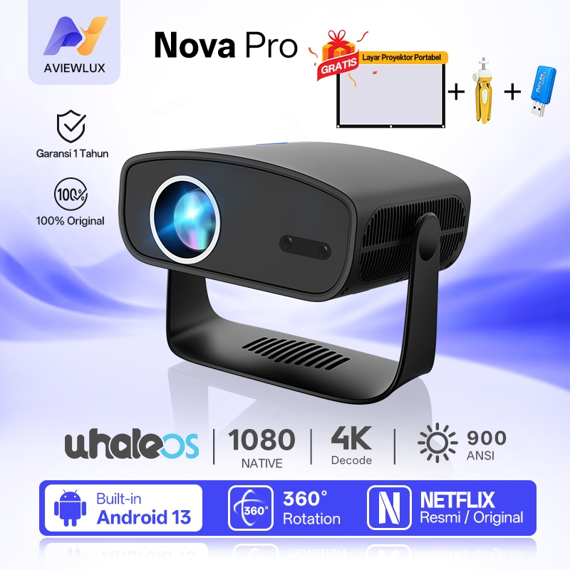 AVIEWLUX Nova Pro Smart Proyektor LCD - Android 13 - 900 ANSI  - 4K Decoding - WiFi 6 & Bluetooth 5.