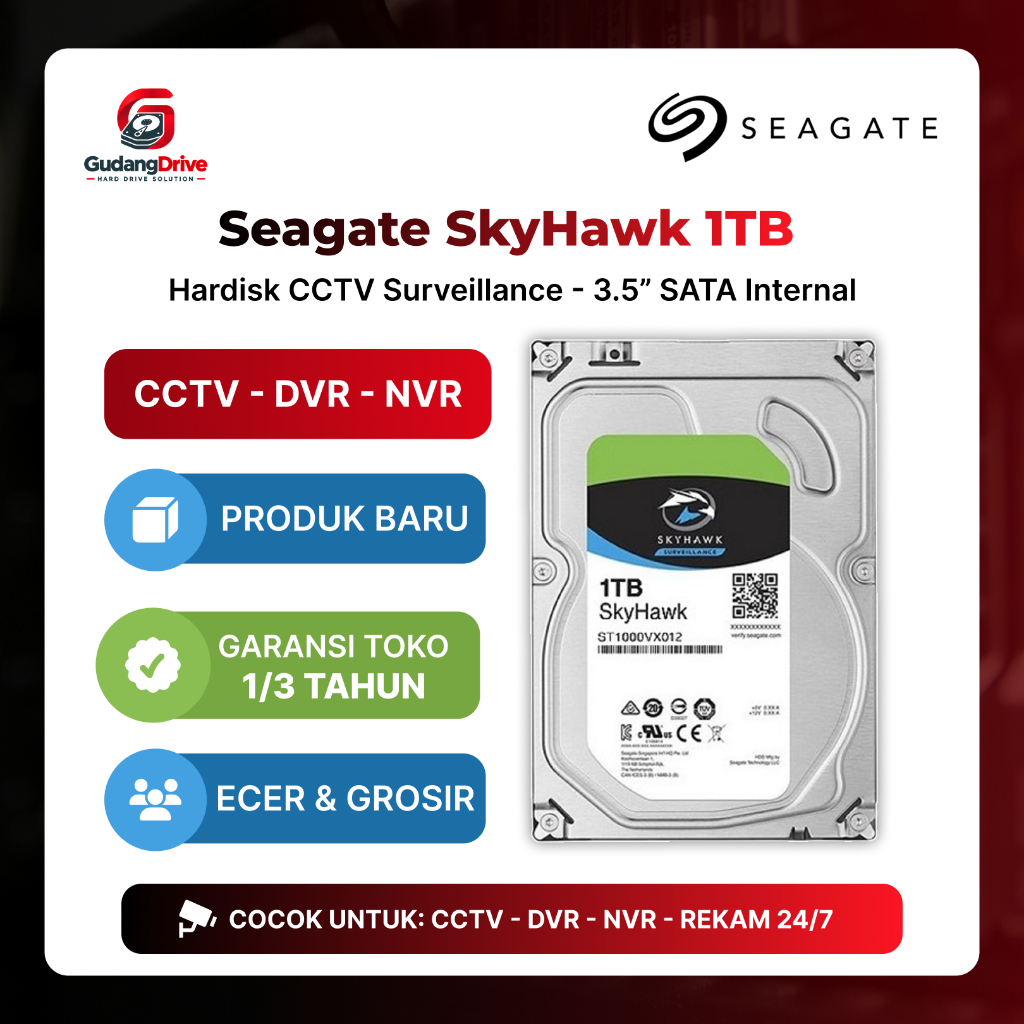 Hard Disk Seagate SkyHawk 1TB 1T CCTV DVR NVR HDD Surveillance Baru Bergaransi