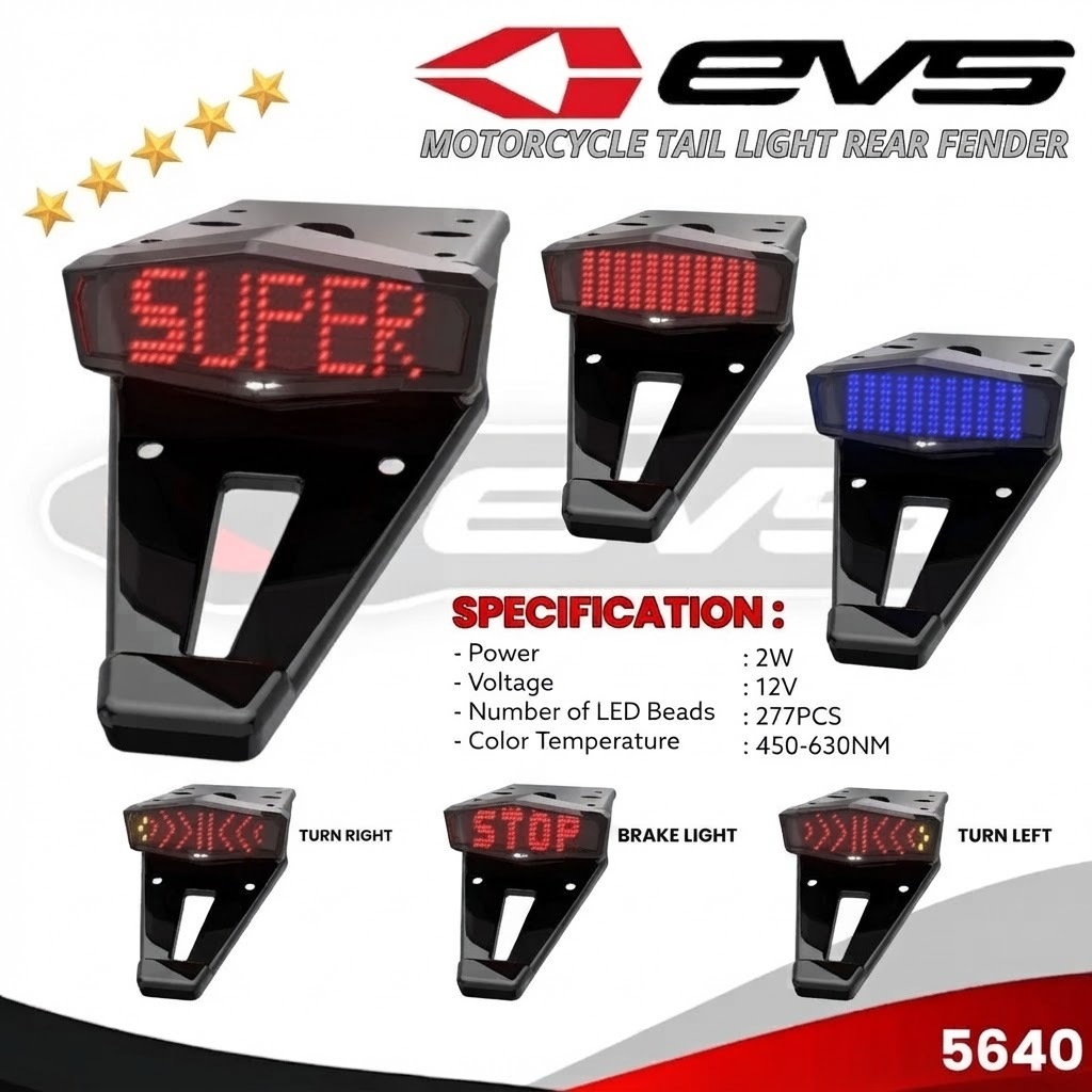 Spakbor Belakang EVS Motor Trail Plus Lampu Stop Mode Text Running
