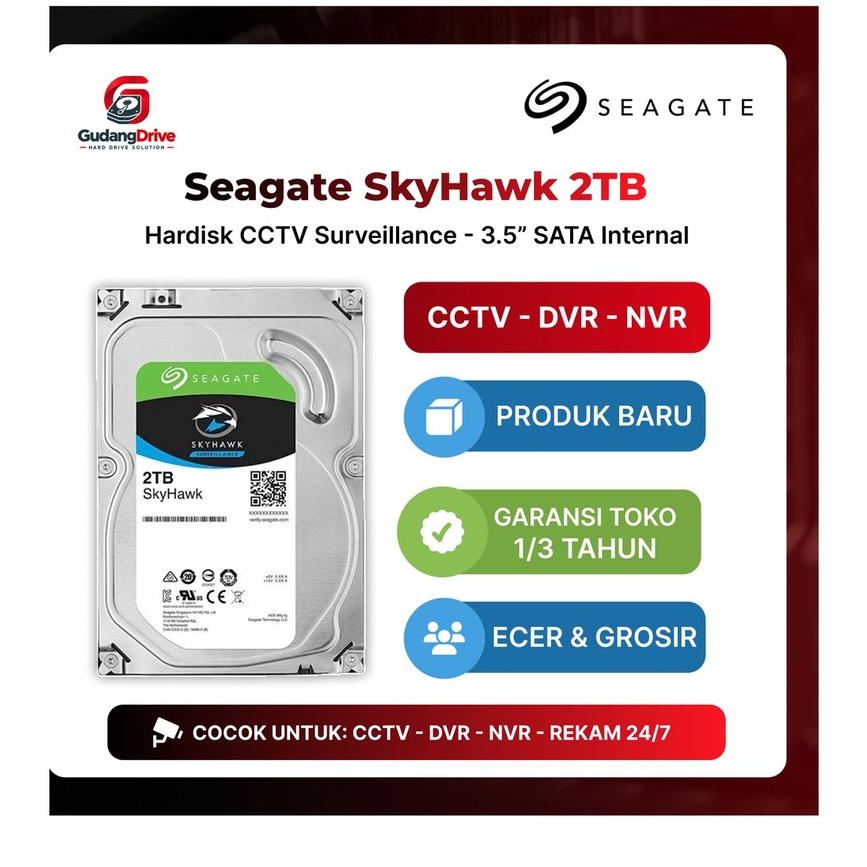 Hard Disk Seagate SkyHawk 2TB 2T CCTV DVR NVR HDD Surveillance Baru Bergaransi