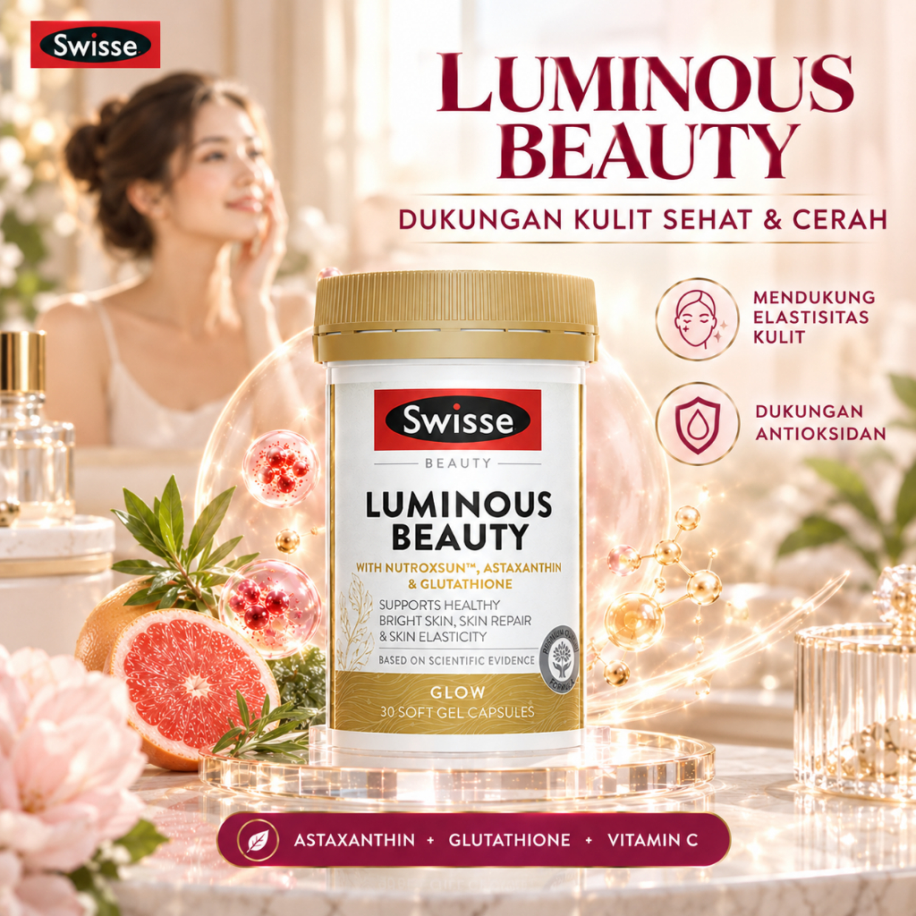 Swisse Luminous Beauty 30 Kapsul | Nutroxsun Astaxanthin & Glutathione | Mendukung Kulit Sehat Cerah