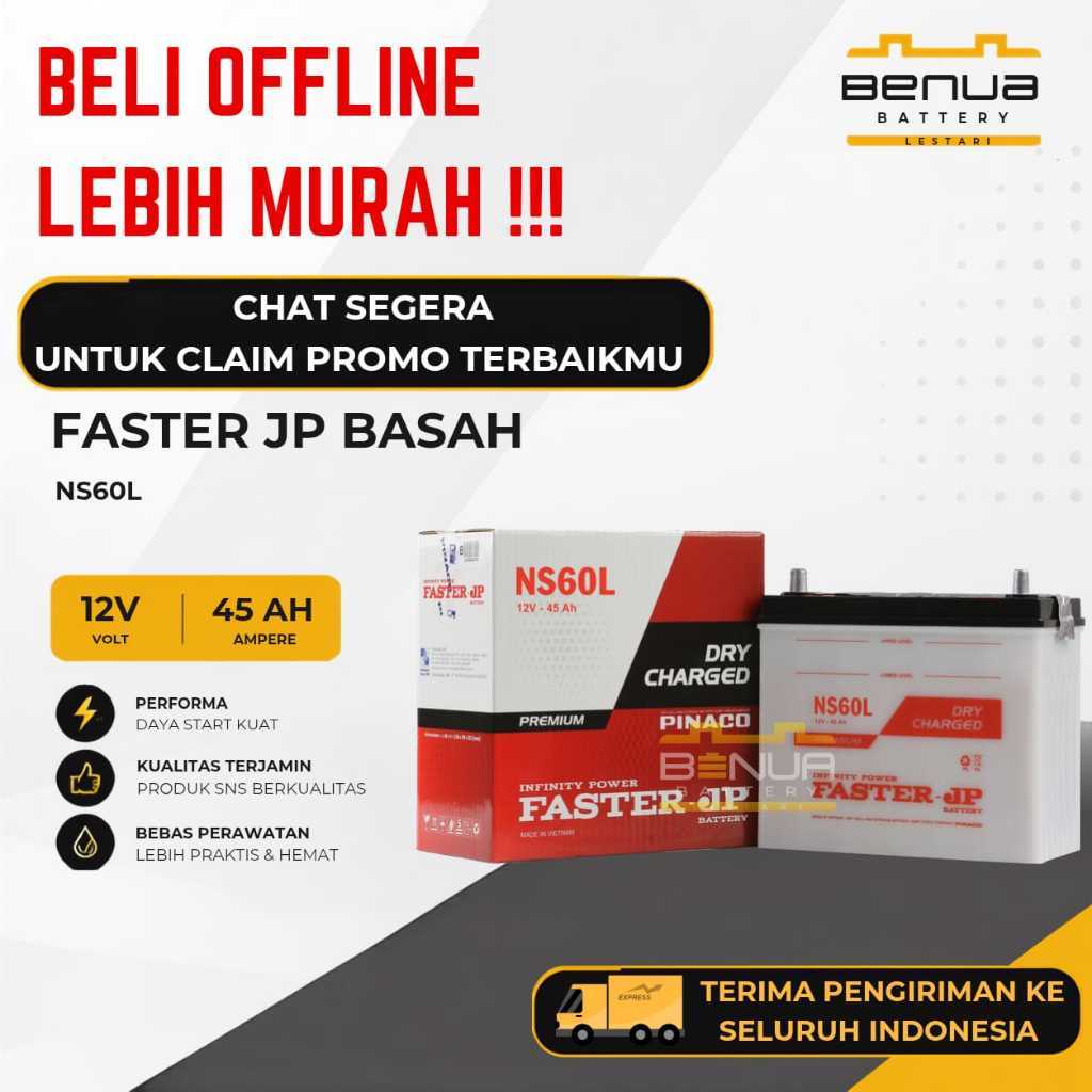 Aki Faster JP BASAH NS60L / Aki NS 60L / Aki Mobil 12V 45Ah Original Faster