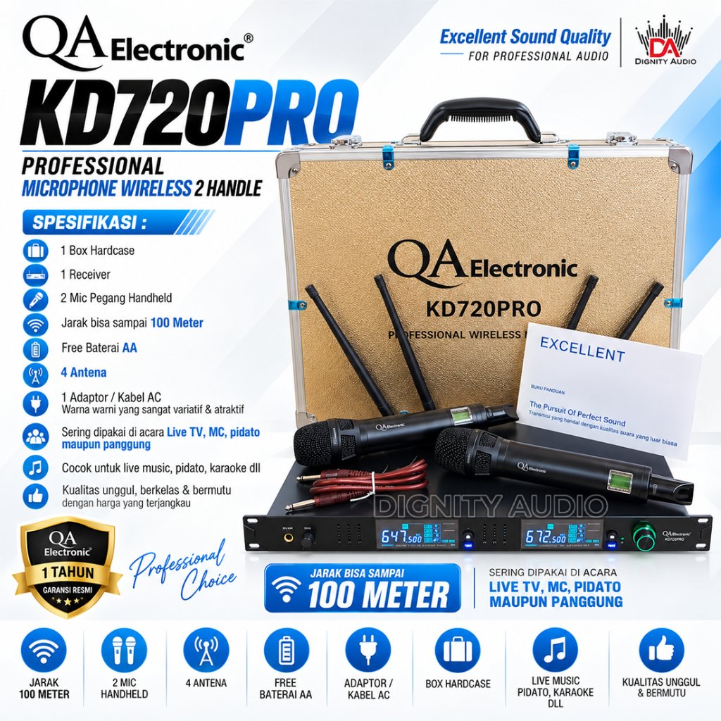 QA ELECTRONIC KD720PRO | KD720 PRO | KD 720 PRO Microphone Wireless 2 Handle Original