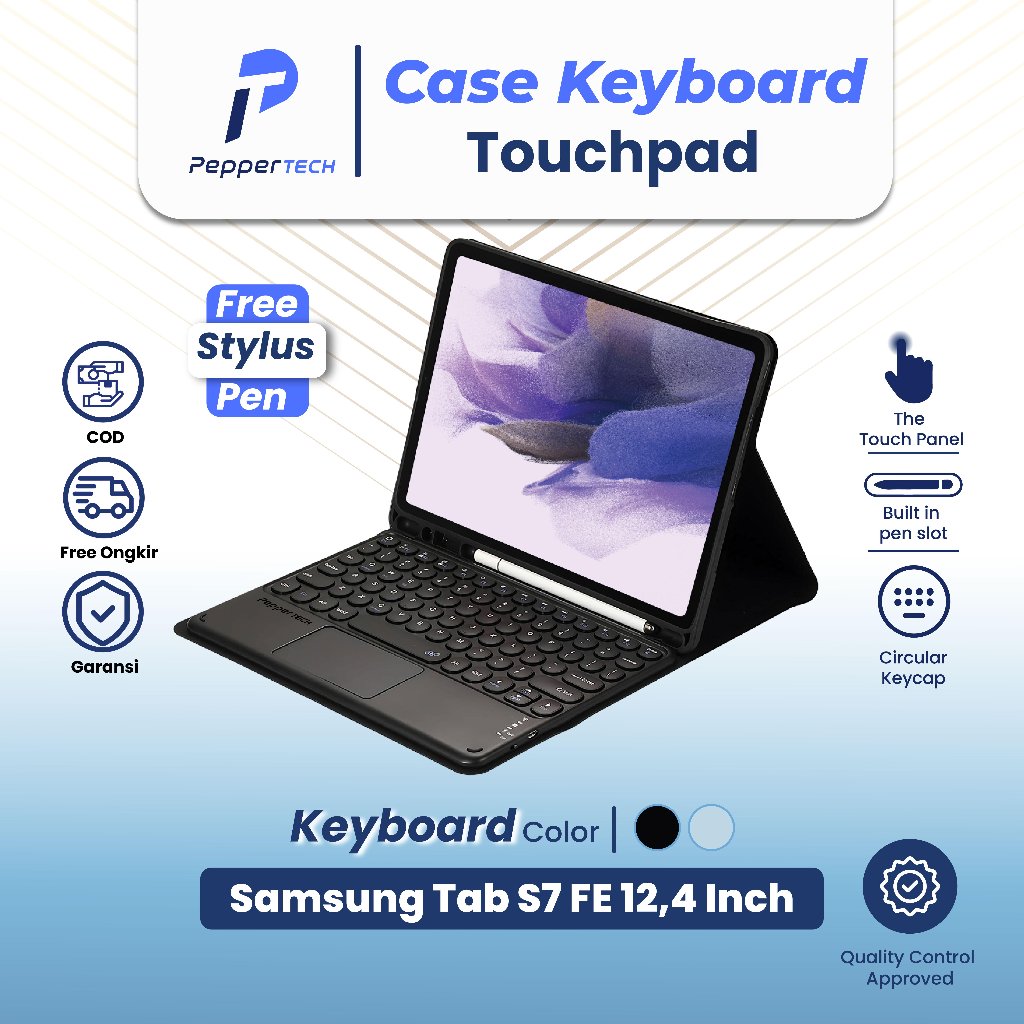 Peppertech Case Samsung Galaxy Tab S7 FE 12.4 Inch 2021 || Set Case Keyboard Tablet Samsung Magnetic