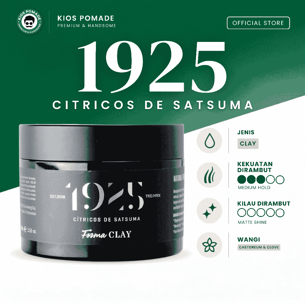 1925 Citricos De Satsuma Forma Clay - Pomade Clay Premium Minyak Rambut Pria Matte Finish