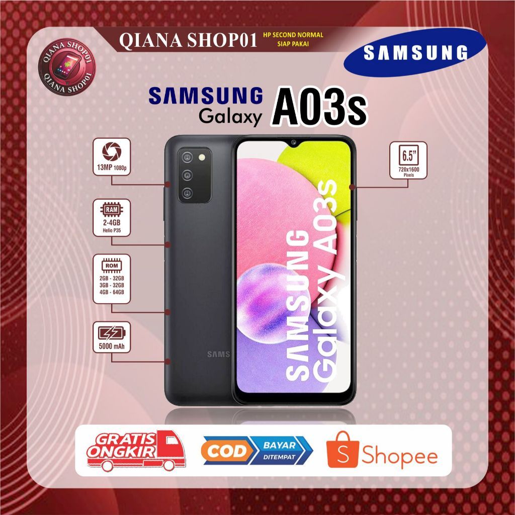 SAMSUNG GALAXY A03S HP Second Siap pakai RAM 3/32GB RAM 4/64GB