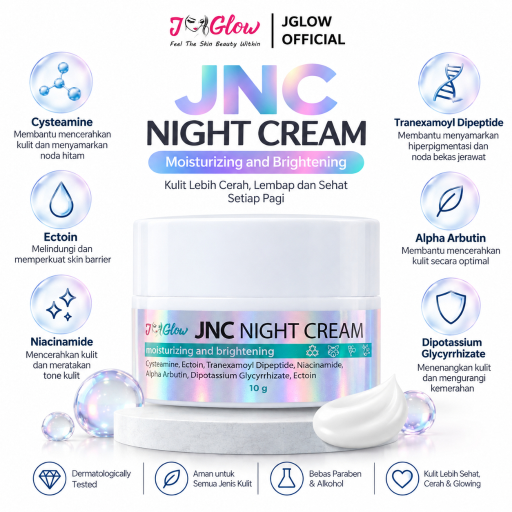 JGLOW Night Cream JNC mencerahkan wajah di malam hari