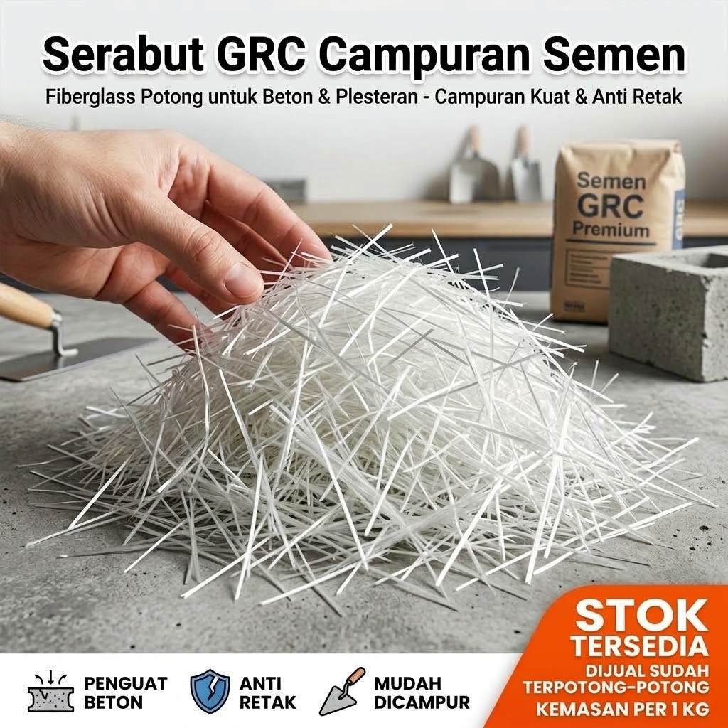 Serabut bahan GRC semen,  Fiberglass CTG-ER Roving Asli kiloan /1kg bahan krawangan kubah