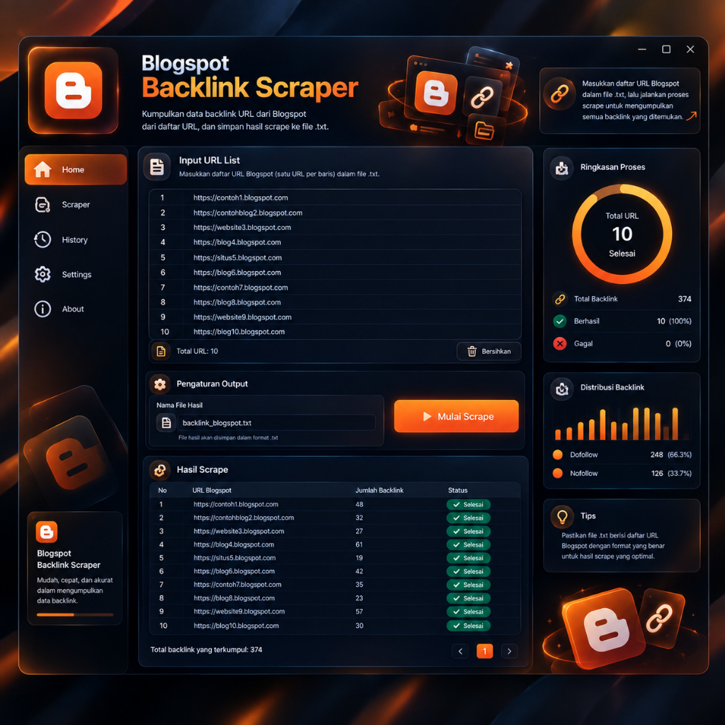 Blogspot link Scraper Software untuk Mengumpulkan Url Blogspot - Tumblr - WordPress