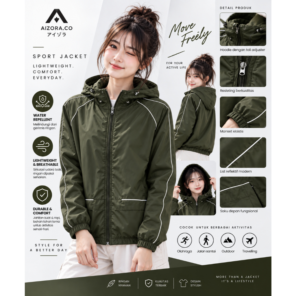 Aizora.Co - Jaket Tracktop Parasut Windbreaker Pria Wanita | Hoodie Anti Angin Outdoor