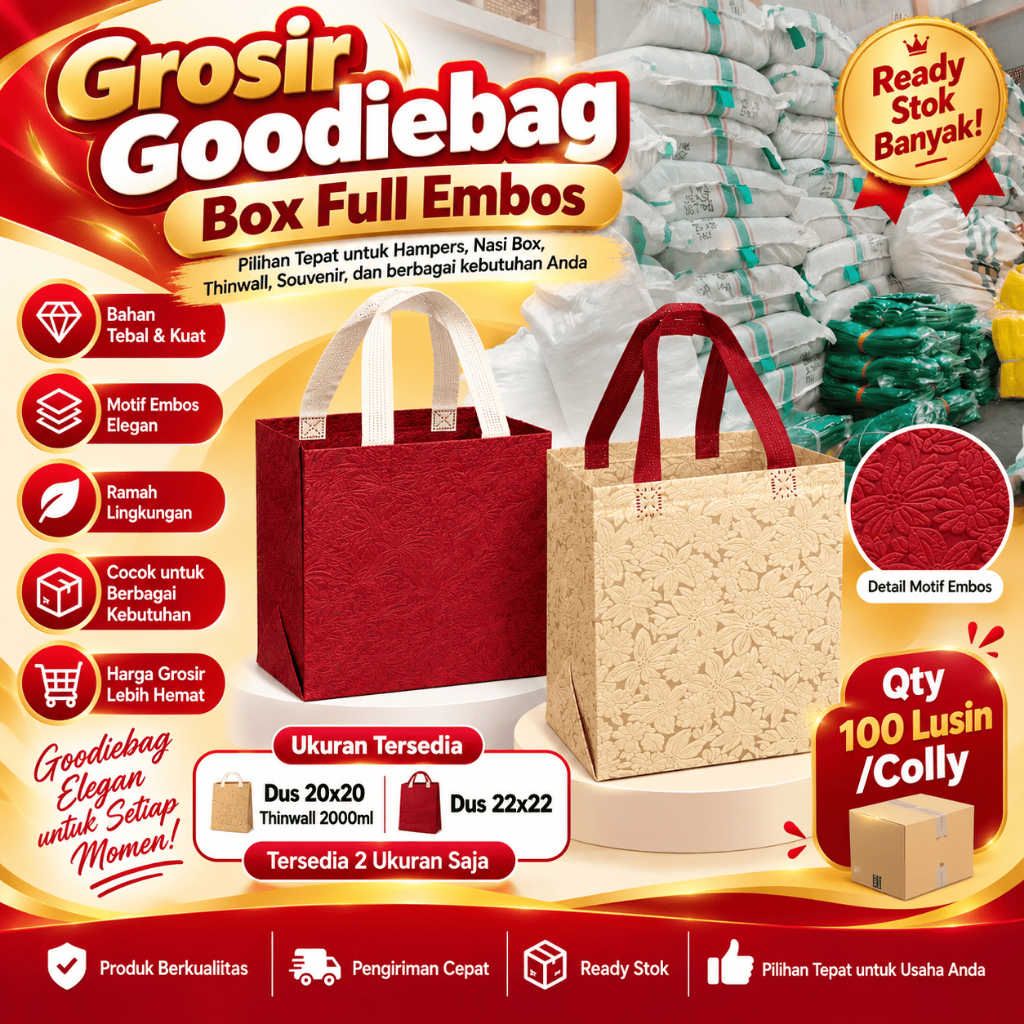 (100 Lusin) Grosir Tas Spunbond Hajatan Box Full Embos Kombinasi Handle - Spunbond Embos