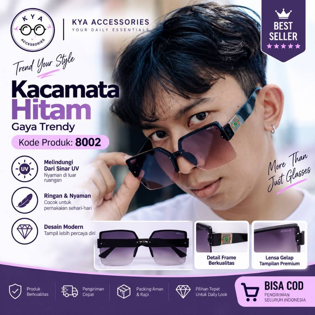 Kacamata Hitam Gaya Trendy - 8002
