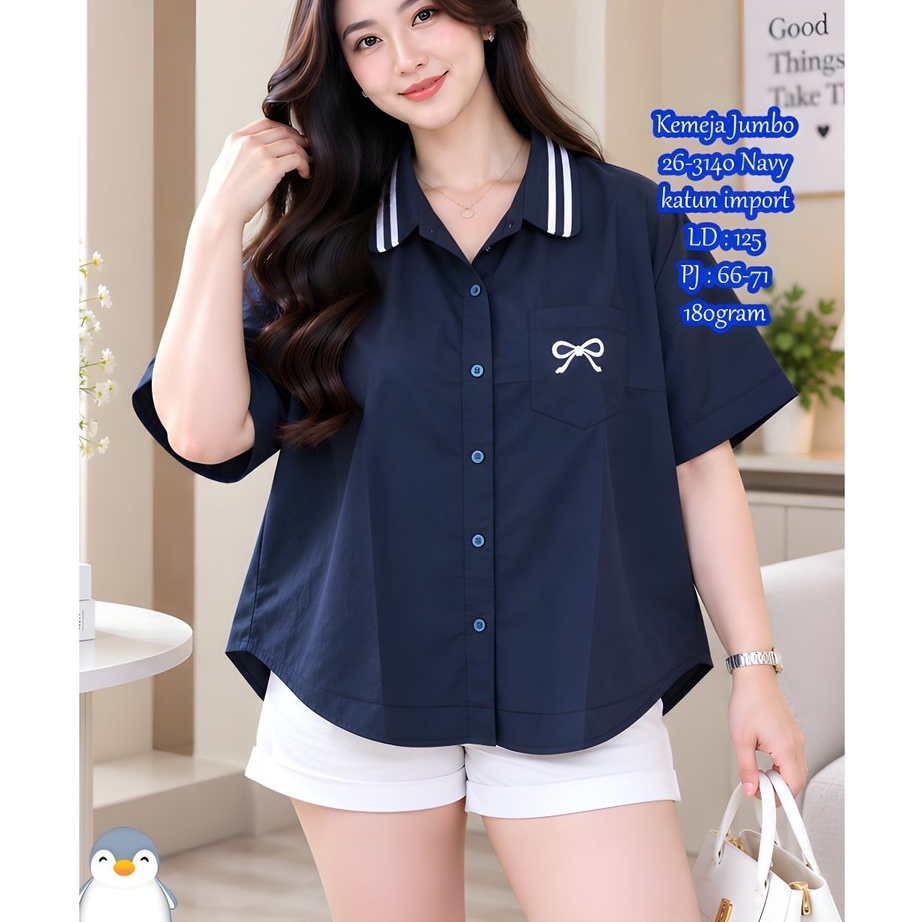 KEMEJA JUMBO 26-3140 BAHAN KATUN IMPORT LD : 125