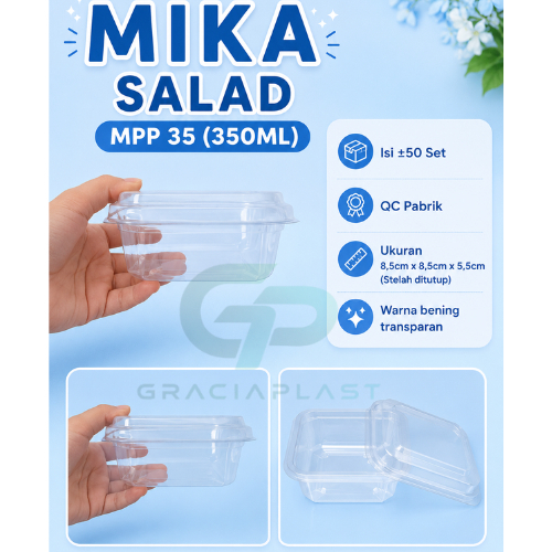 MIKA SALAD KOTAK 350ML/ MIKA MPP 35/ TRAY SALAD/MIKA SALAD BENING/ MIKA SALAD BUAH MURAH ISI 50SET