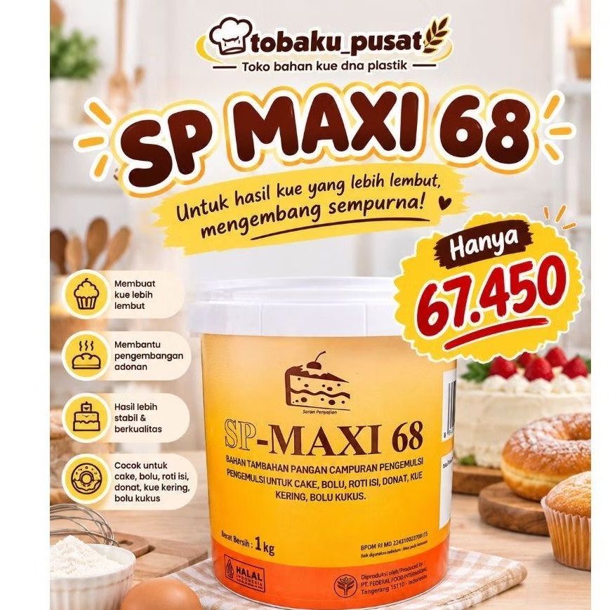 Pengembang Kue Roti SP Maxi 68 - 1kg, Bahan Pengembang & Pelembut Adonan