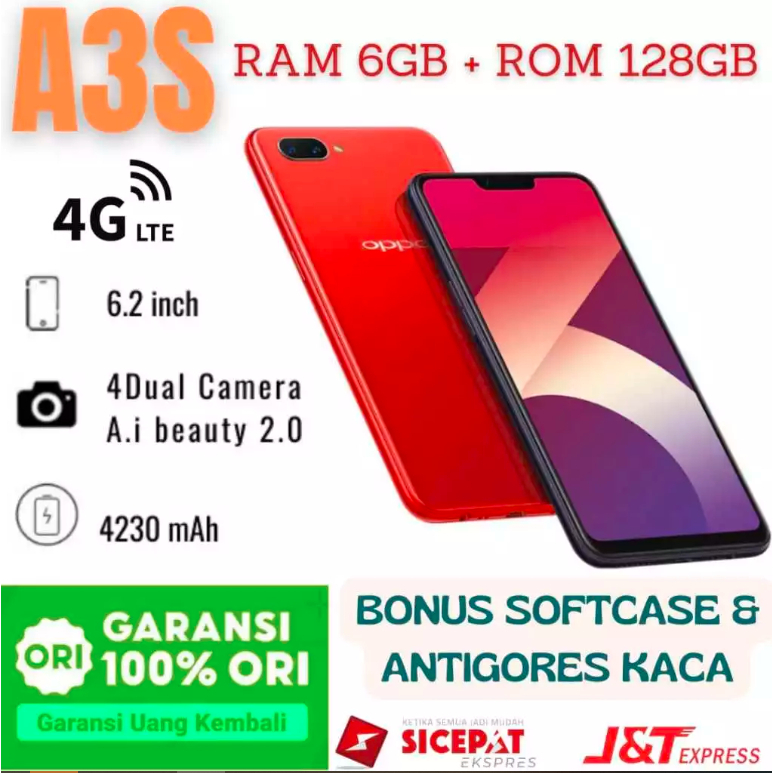 Hp OPPO A3S RAM 6+128GB 4G LTE Garansi 1 Tahun Terbaik