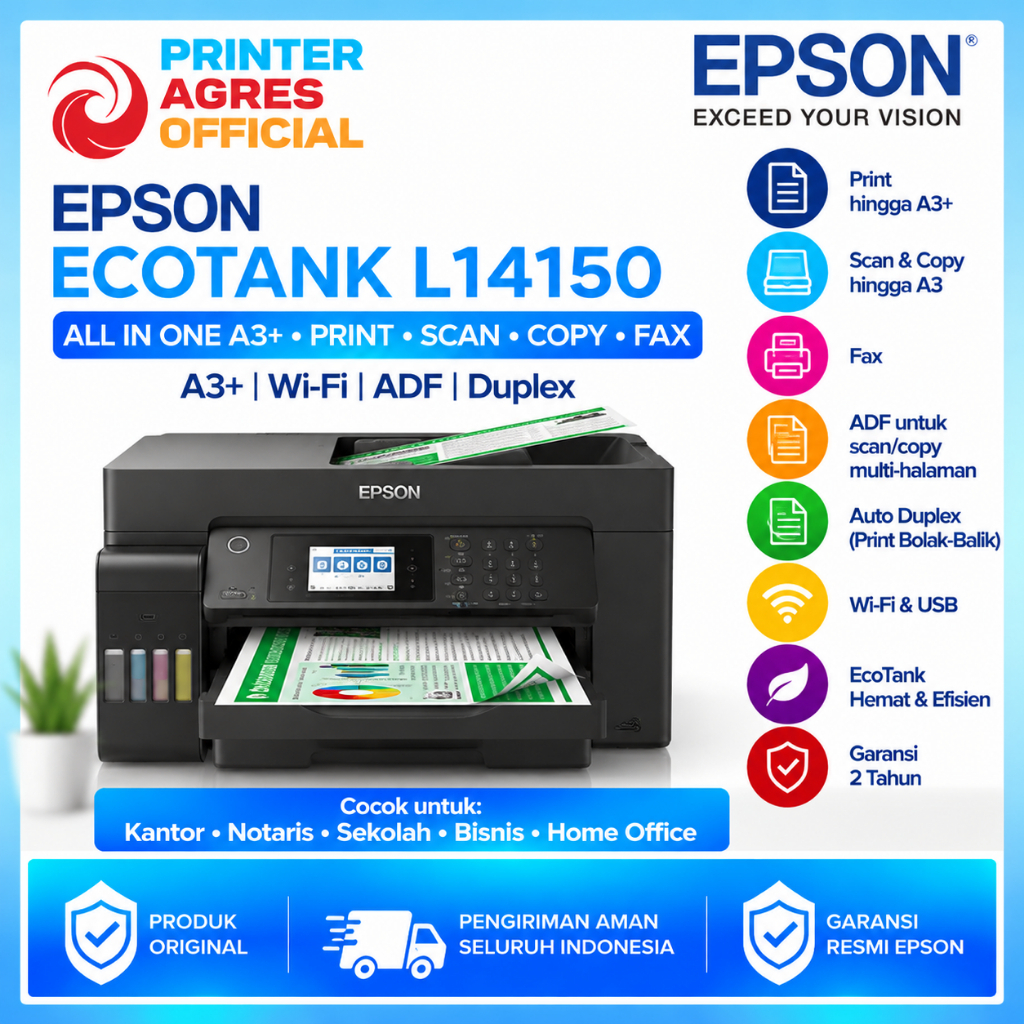 EPSON Printer Epson L14150 L-14150 L 14150 Ecotank A3+ A3 WiFi Direct Inkjet