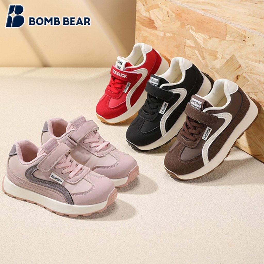 Bomb Bear Sepatu Sneakers Sekolah Anak Laki Laki Sporty Anti Slip TK SD Hitam Premium 2210