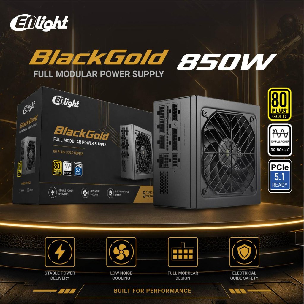 Enlight BLack Gold PSU EN - 850W Full Modullar PCie 5.0 80+ Gold - Power Supply 850 Watt