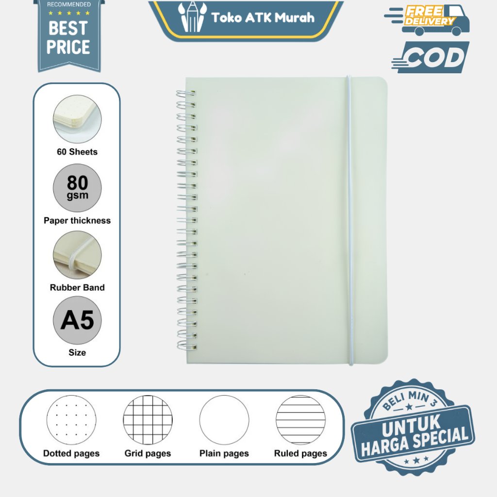 Notebook Ring A5 Joyko NB-700 Grid / Plain / Ruled / Dotted | Notebook Motif Garis Kotak Titik-Titik