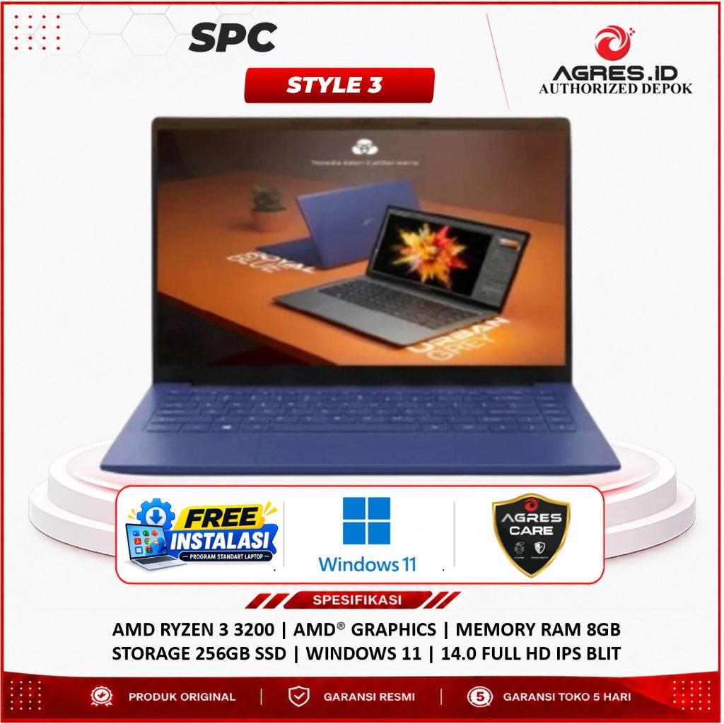 Laptop - SPC Style 3 Ryzen 3 3200 8GB 256GB Win 11 14.0 Full HD IPS Backlith