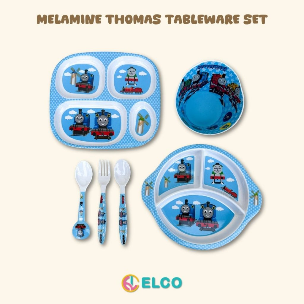 ELCO premium melamine thomas kids plate spoon tableware set / piring sendok anak bahan melamin thoma