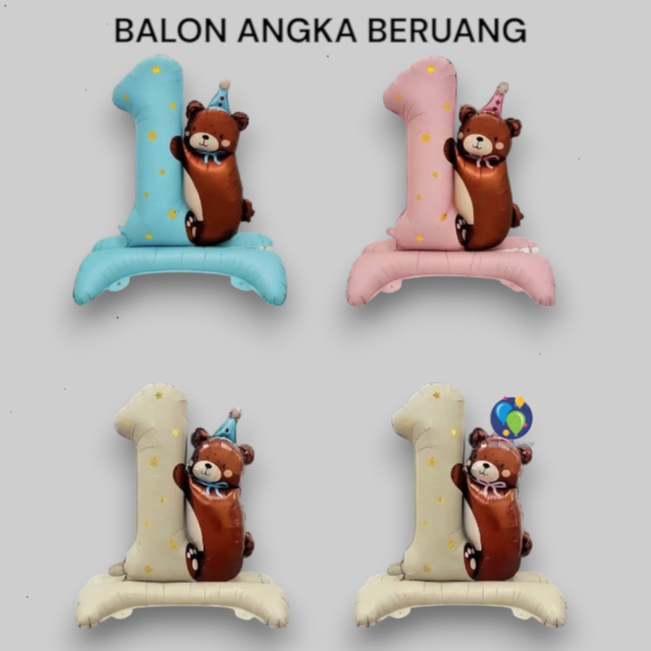 Balon Angka Beruang Berdiri / Balon Foil Beruang Angka Stand