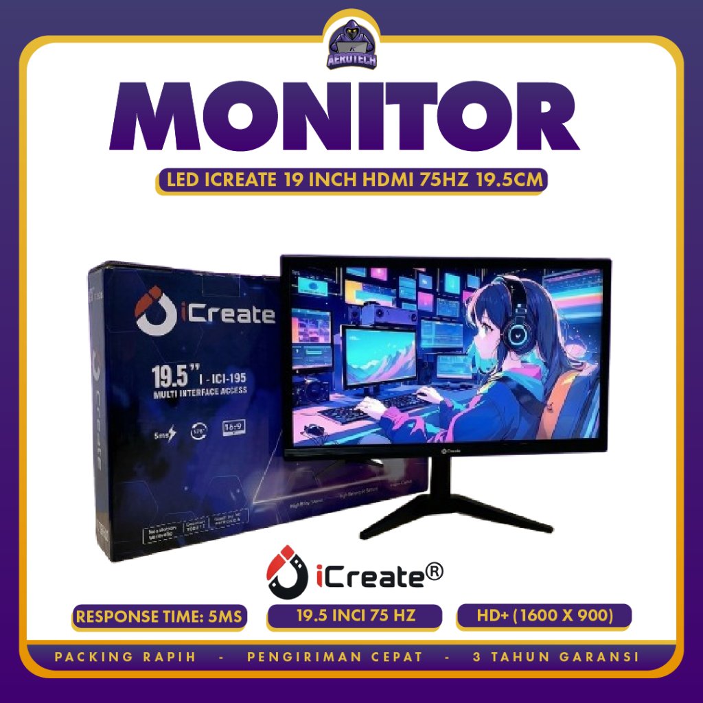 MONITOR 19 INCH HDMI 75HZ GARANSI 1 TAHUN TERMURAH